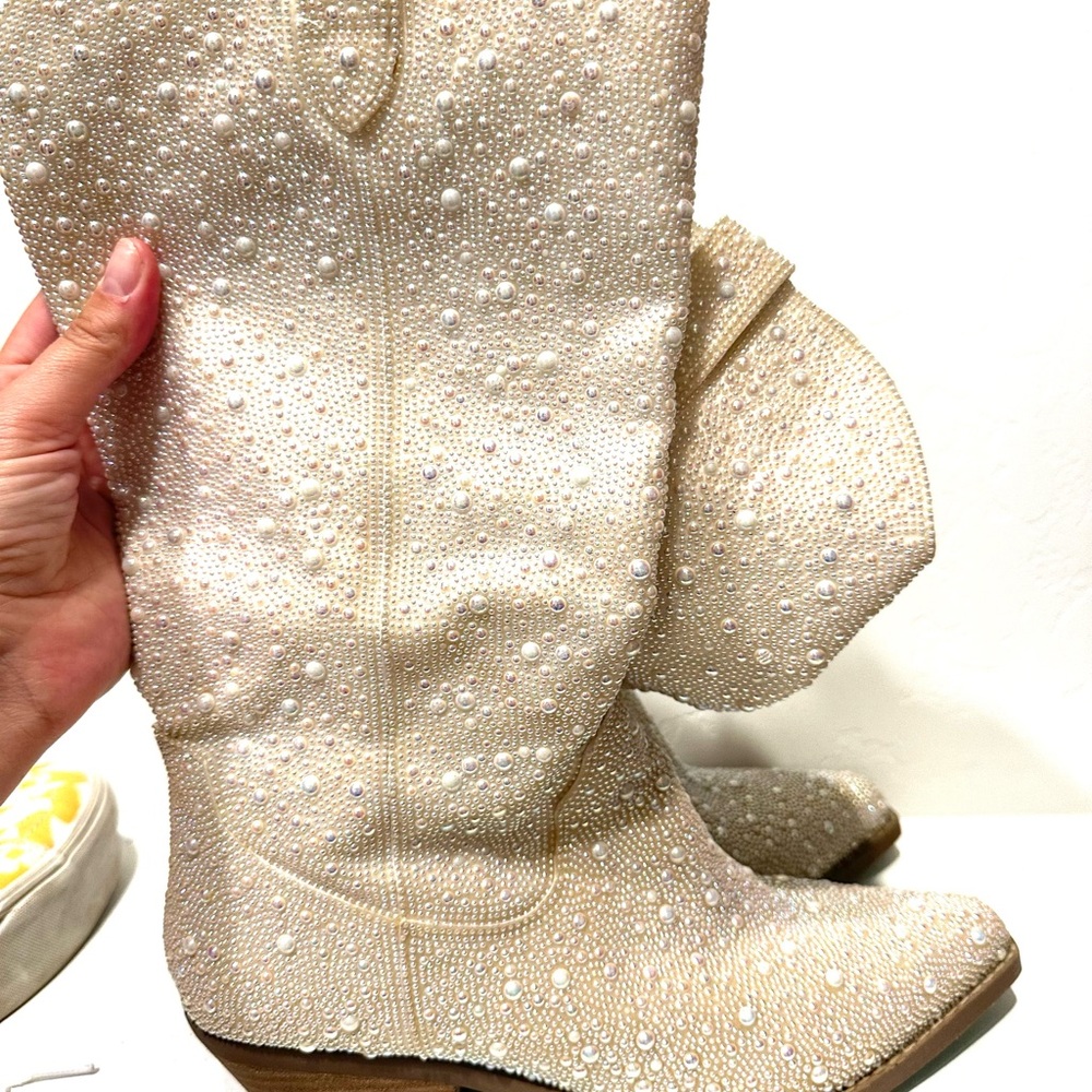 Betsey Johnson Dalas Pearl Embellished Heeled Boots